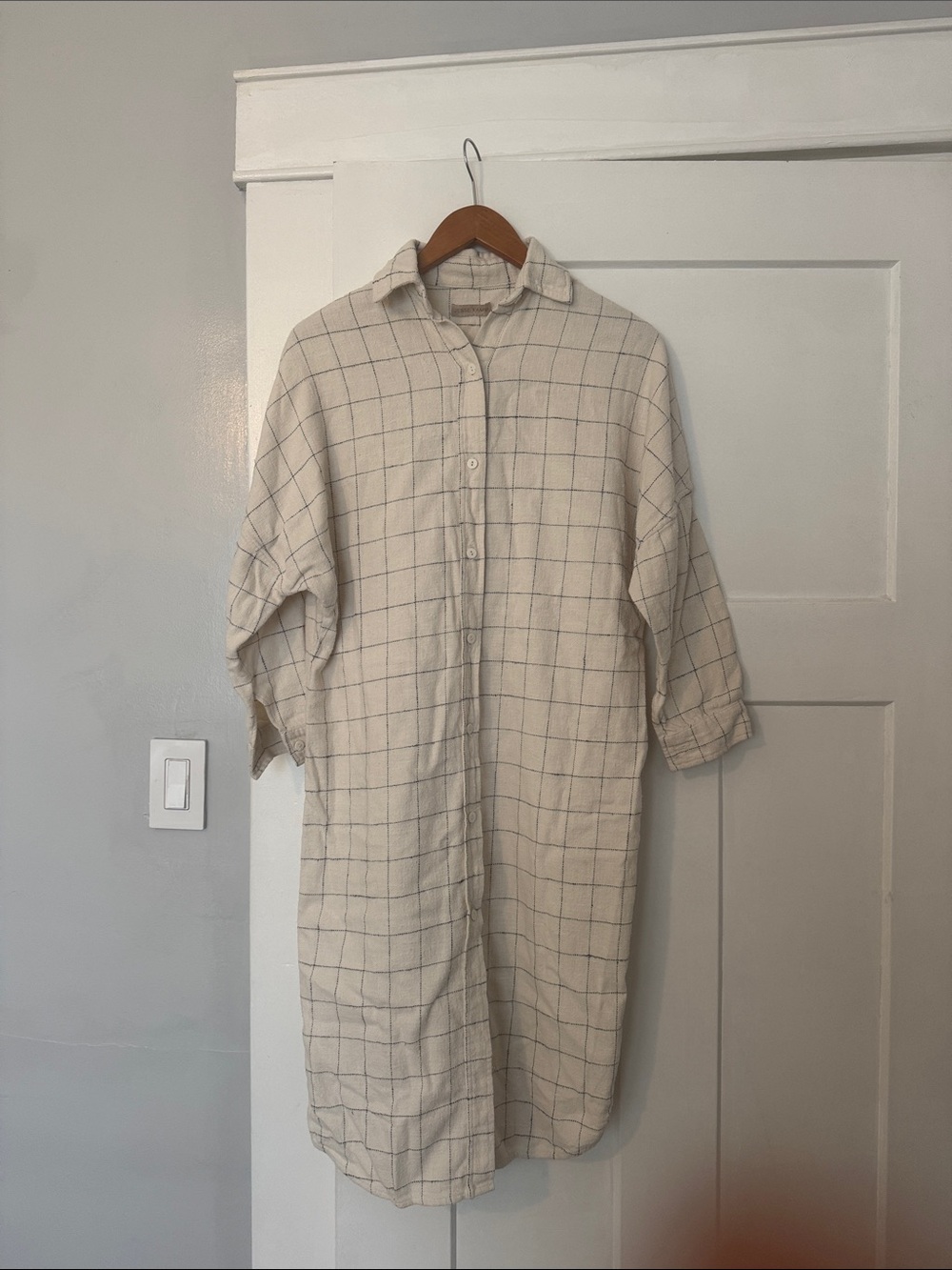 Windowpane Longline Button-Up Shirt